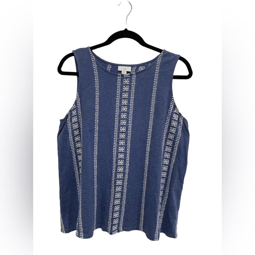 J Jill XL Blue & White Eyelet Crochet Sleeveless 100% Cotton Cropped Top